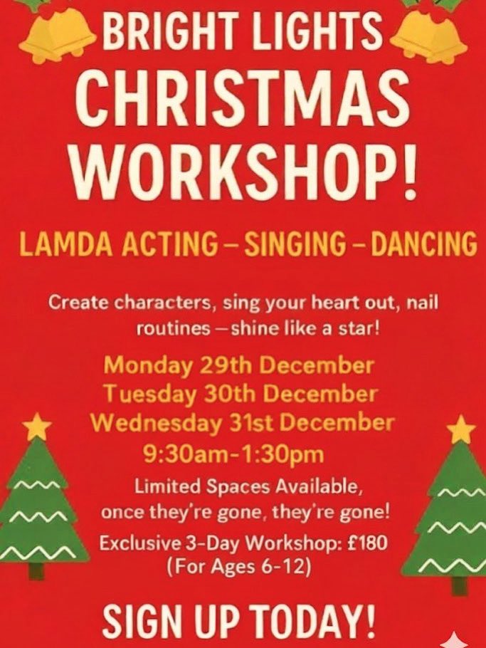 BrightLightsSch's tweet image. 🎁Give your child the gift of confidence this Christmas! 🎄✨ Our performing arts workshop is the perfect mix of fun, festive and fabulous! 🎬 🎤 Book now before we sell out! 🎟️ #perform #theatre #music #dance #confidence