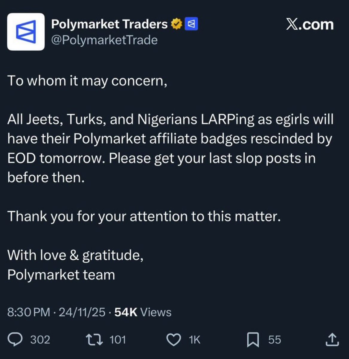 JasonVsTheNoise's tweet image. X can do what they like with their platform. Users can decide whether to stay or not.

BUT they need to crack down on hate based on someone’s doxed location.

Corp accounts like @Polymarket need to do better. 

For the record, the Indian, Nigerian and Turkish members of our…