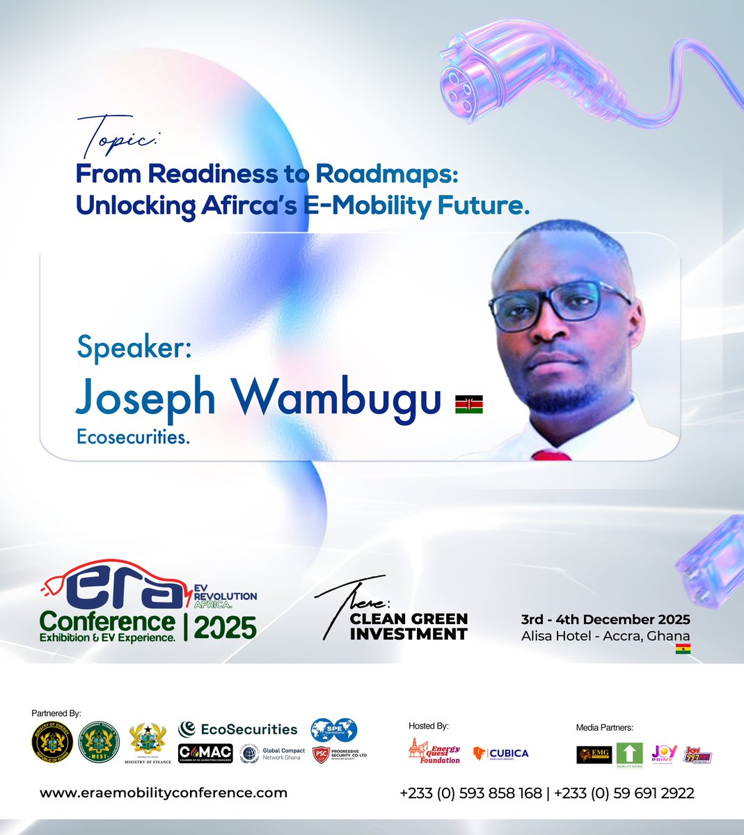 energyquestgh's tweet photo. We’re excited to welcome Joseph Wambugu, from EcoSecurities leading a high-impact workshop at this year’s conference  Electric Vehicle Revolution Africa Conference 2025.

8 days to go.
Seats are filling up fast
Register: https://t.co/4asYb6n5ig https://t.co/moWZ1flF0g