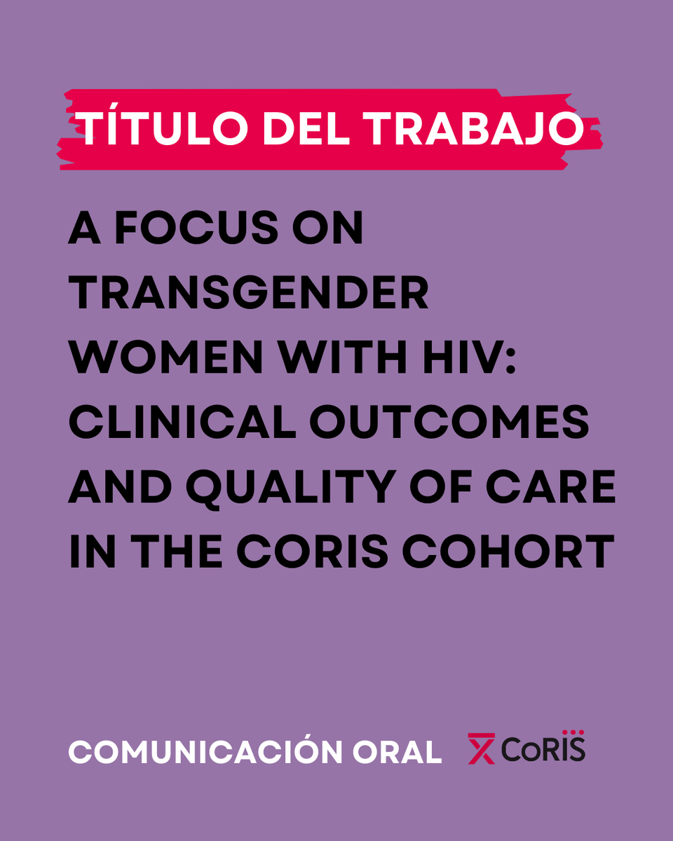 Cohorte_coris's tweet photo. Cristina Díez Romero, investigadora del Servicio de Microbiología Clínica y Enfermedades Infecciosas del Hospital Universitario Gregorio Marañón, presenta en #GeSIDA25 su comunicación oral:
"A Focus on Transgender Women with HIV: Clinical Outcomes and Quality of Care in the CoRIS Cohort"
Trabajo realizado con datos de #CoRIS plataforma @CIBER_ISCIII
Resultados claves: Mujeres trans con VIH: buen acceso asistencial pero menor retención y peores desenlaces clínicos que otros grupos.
#InvestigaciónVIH #GeSIDA25