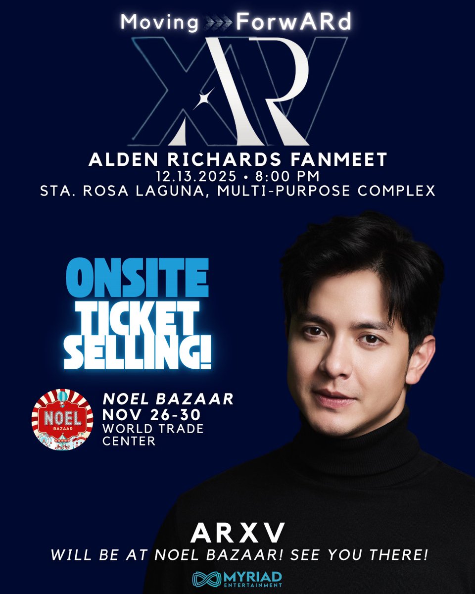 The Christmas vibe just got BETTER! 🎄✨

ARXV is at Noel Bazaar, World Trade Center for onsite ticket selling from Nov 26 to 30!

Come over, buy your tickets, and celebrate 15 years of Alden with us! 💙

<a href="/aldenrichards02/">Alden Richards</a> 
#ARXV
#ALDENRichards