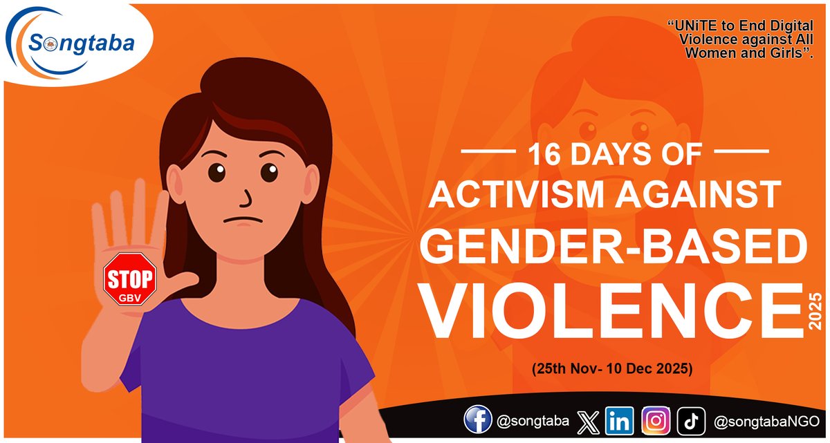 SongtabaNGO's tweet image. 📢 16 Days of Activism 2025: UNiTE to End Digital Violence Against All Women and Girls.

Today marks the beginning of the global 16 Days of Activism Against #GenderBasedViolence, a powerful call to action to end all forms of violence against women and girls—#offline and #online.