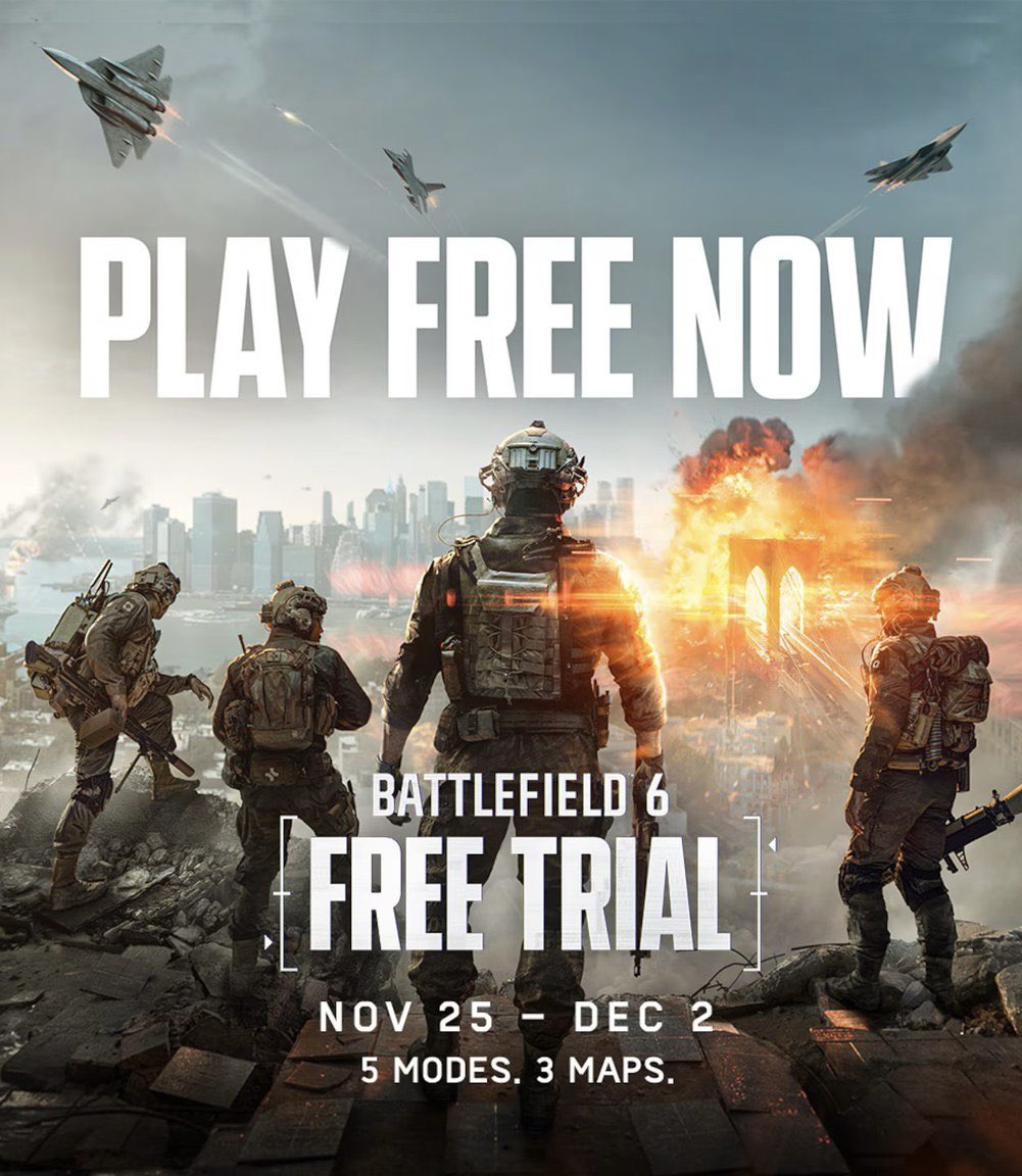 i_schiggy's tweet image. +++INFO+++

Play #Battlefield6 for FREE now from today, November 25th until December 2nd!! 🔥🔥🔥

5 Modes, 3 Maps! 🚨

#battlefield #trial #bf6