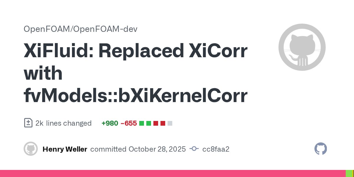 CFDdirect's tweet image. New fvModels::bXiKernelCorr model improves the simulation flame kernel growth following ignition in #OpenFOAM-dev github.com/OpenFOAM/OpenF…