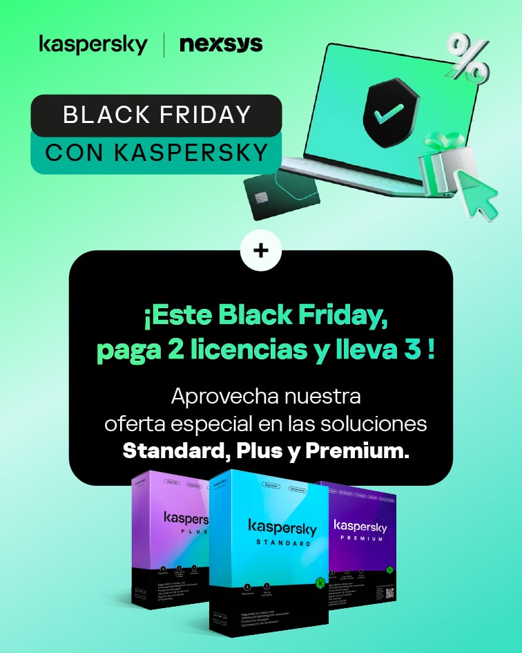 Black Friday 🔥: paga 2 licencias y lleva 3 con Kaspersky 💚⚡
Soluciones Standard, Plus y Premium disponibles.

👉 Más info: hubs.li/Q03VJdhn0

#BlackFriday #Kaspersky #CyberSecurity #Nexsys #OfertasTech