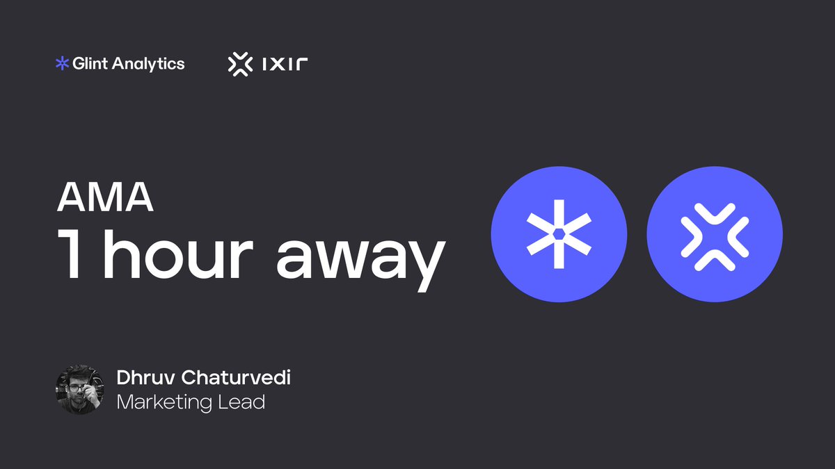GlintAnalytics's tweet image. GOING LIVE IN 1 HOUR.

Join @probablydhruv, our Marketing Lead, for an exclusive AMA with @ixirpad at 2PM UTC.

This is one you don&apos;t want to miss.