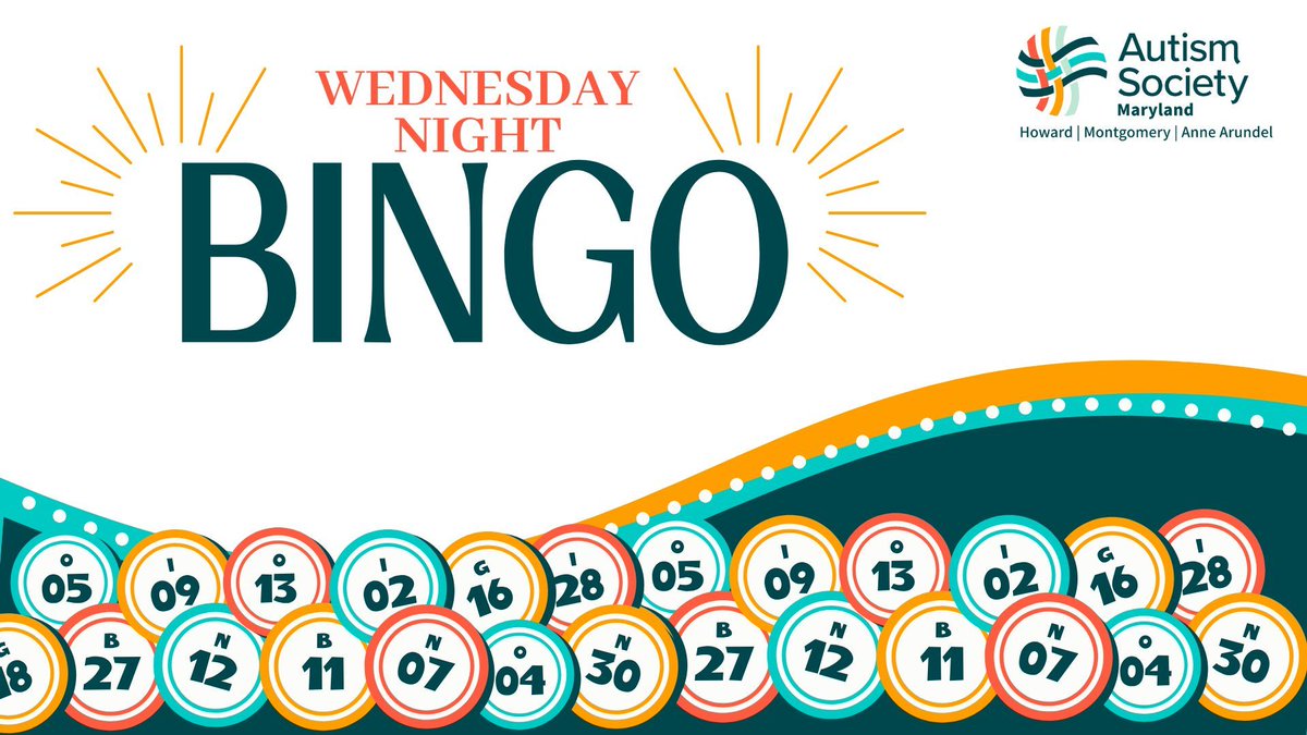 🎉 AUSOM Bingo starts THIS Wednesday! 🎉
Join us for our new weekly fundraiser supporting the Autism Society of Maryland.
📅 Nov 26 • 5:30–9 PM
📍 Ridgley’s Run Community Center
✨ Players must be 18+
buff.ly/ijUZdr9 
Let’s make our first night a great one!