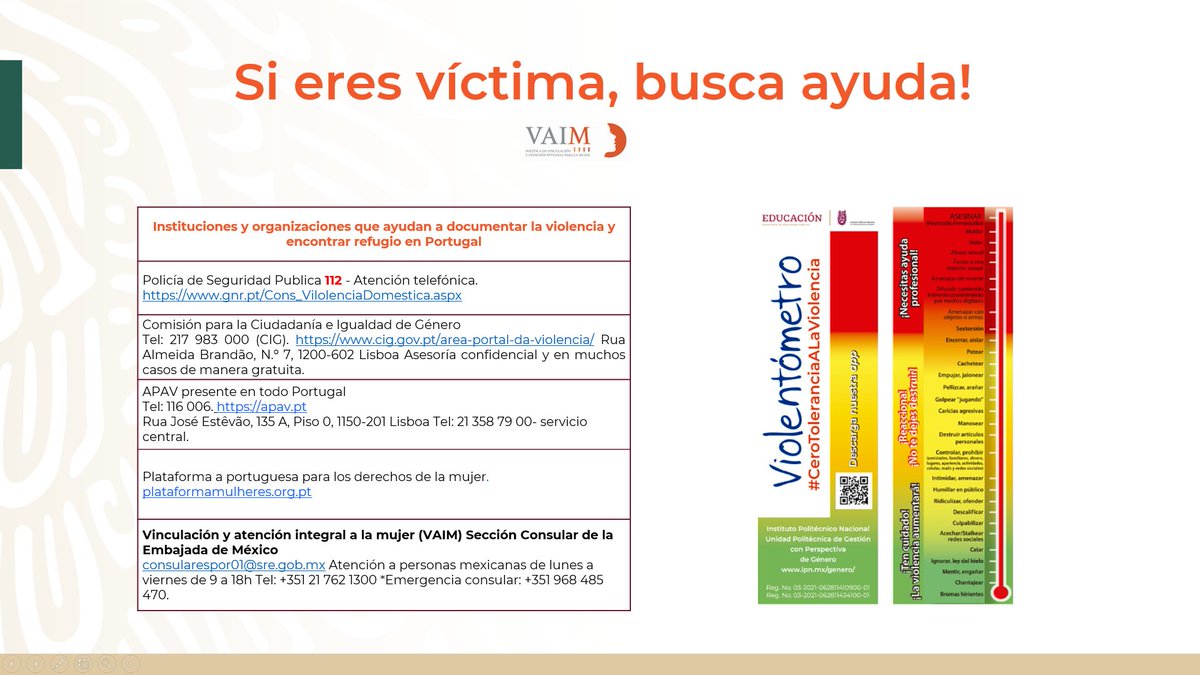 EmbaMexPor's tweet image. Este 25 de noviembre, Día Internacional de la Eliminación de la Violencia contra la Mujer, infórmate. La violencia no es normal. ¡Pide ayuda! rb.gy/xfuk7q #VAIM #ProteccionPreventiva @BrunoBFigueroa #VAIM #AcércateATuEmbajada #NoEstásSola #ProtecciónConsular