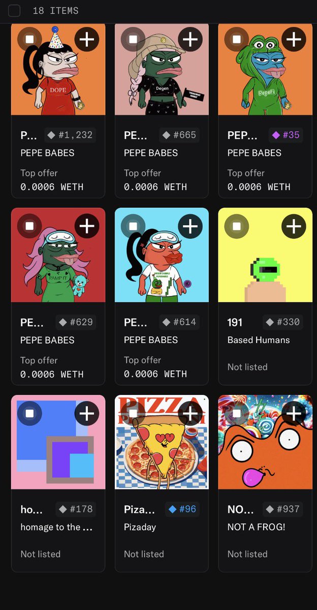 Who wants some free art?

<a href="/pepebabes/">Pepe Babes</a> 
<a href="/OniRebelsnft/">OniRebels</a> 
<a href="/based_humans/">BASED HUMANS</a> 
+ a couple others

Drop wallet, will send them out for fun later today.