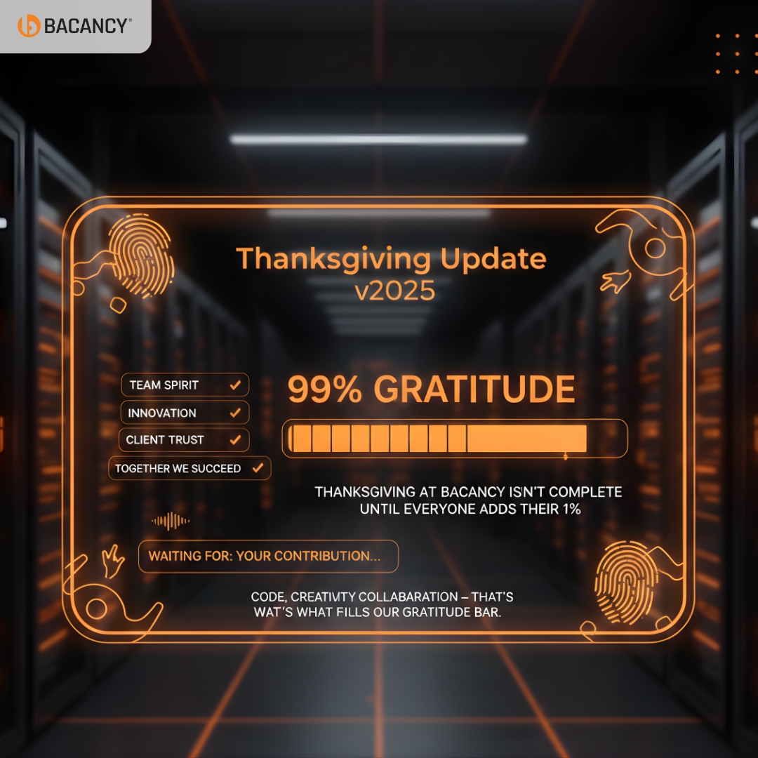 BacancyTech's tweet image. 99% gratitude.
Waiting for your 1%. 
Thankful for our team, clients &amp;amp; partners who power every step of our journey.
 bacancytechnology.com

#Thanksgiving2025 #Bacancy #TeamBacancy #Gratitude  #TogetherWeSucceed #CONNECT