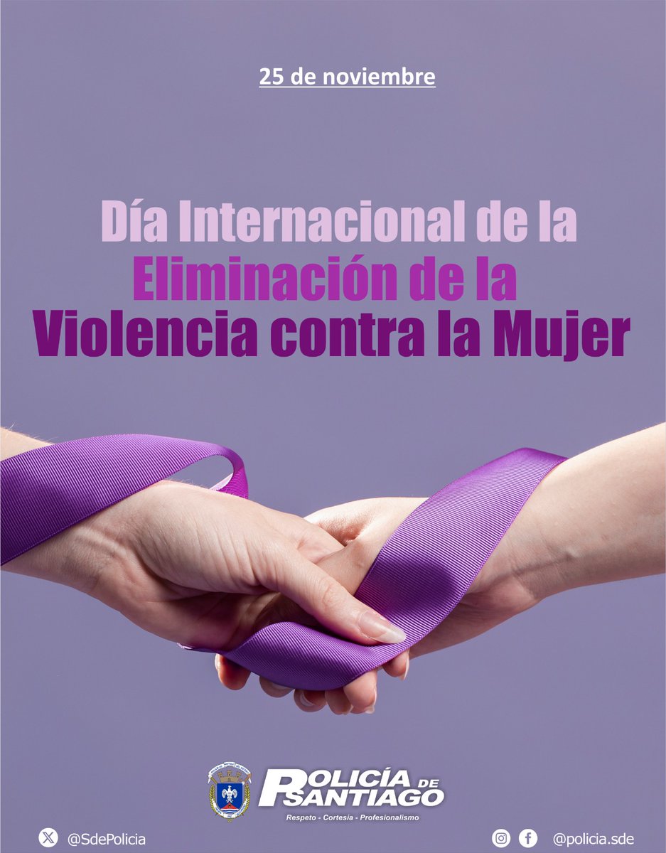 💜 𝟐𝟓 𝐝𝐞 𝐧𝐨𝐯𝐢𝐞𝐦𝐛𝐫𝐞 | 𝐃𝐢́𝐚 𝐈𝐧𝐭𝐞𝐫𝐧𝐚𝐜𝐢𝐨𝐧𝐚𝐥 𝐝𝐞 𝐥𝐚 𝐄𝐥𝐢𝐦𝐢𝐧𝐚𝐜𝐢𝐨́𝐧 𝐝𝐞 𝐥𝐚 𝐕𝐢𝐨𝐥𝐞𝐧𝐜𝐢𝐚 𝐜𝐨𝐧𝐭𝐫𝐚 𝐥𝐚𝐬 𝐌𝐮𝐣𝐞𝐫𝐞𝐬.

- Recordamos la importancia de visibilizar y erradicar todas las formas de violencia de género.

#Policia #SDE