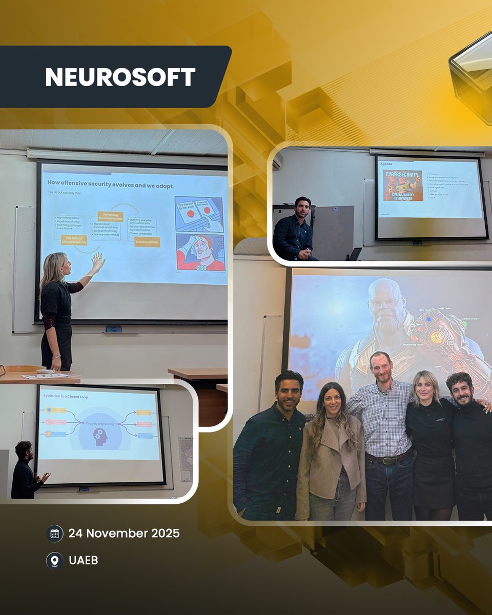 neurosoftsa's tweet image. 💥 Great energy at AUEB!
Our amazing team delivered “Bringing Innovation in Security 360” to master’s cybersecurity students, helping bridge the gap between academia and industry.
🔥 Big thanks to @AUEB for hosting and to our team for an excellent session!

#Cybersecurity