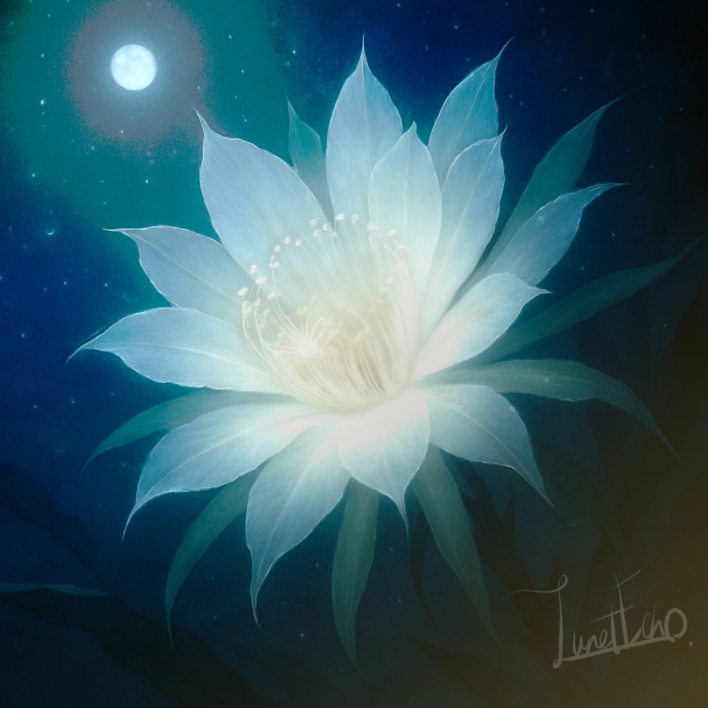 Lunet_Echo's tweet image. Queen of the Night

You shimmered in the dark,
wrapped in moonlight’s pale silk.
A fragrance so sweet, it stole my breath—
a secret visit, just for one night.
Your bloom was #timed,
too perfect to last.
By morning, you were gone.
A ghost of beauty.
They call you Gekka-Bijin—…