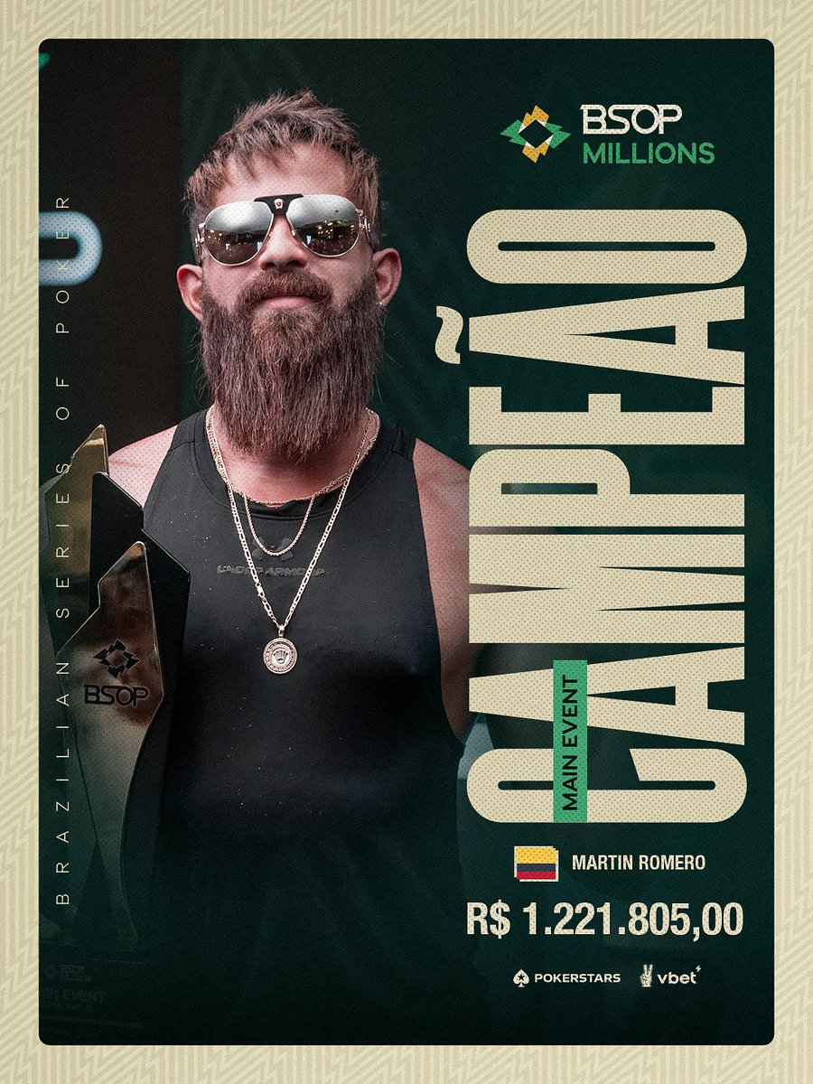 Martin Romero está na história. Campeão do Main Event do BSOP Millions! 🇨🇴🏆