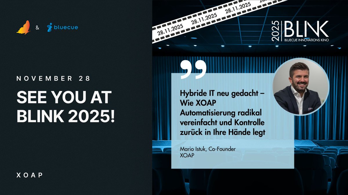 xoap_io's tweet image. See you this Friday at #BLINK2025 by @bluecue_de! 
Don’t miss @marioistuk&apos;s talk on reducing IT complexity and ending vendor lock-in with #XOAP. 
All seats are booked, but don’t worry—you can still register for the waitlist to join us in Bielefeld, DE: bluecue.de/events/blink-2…