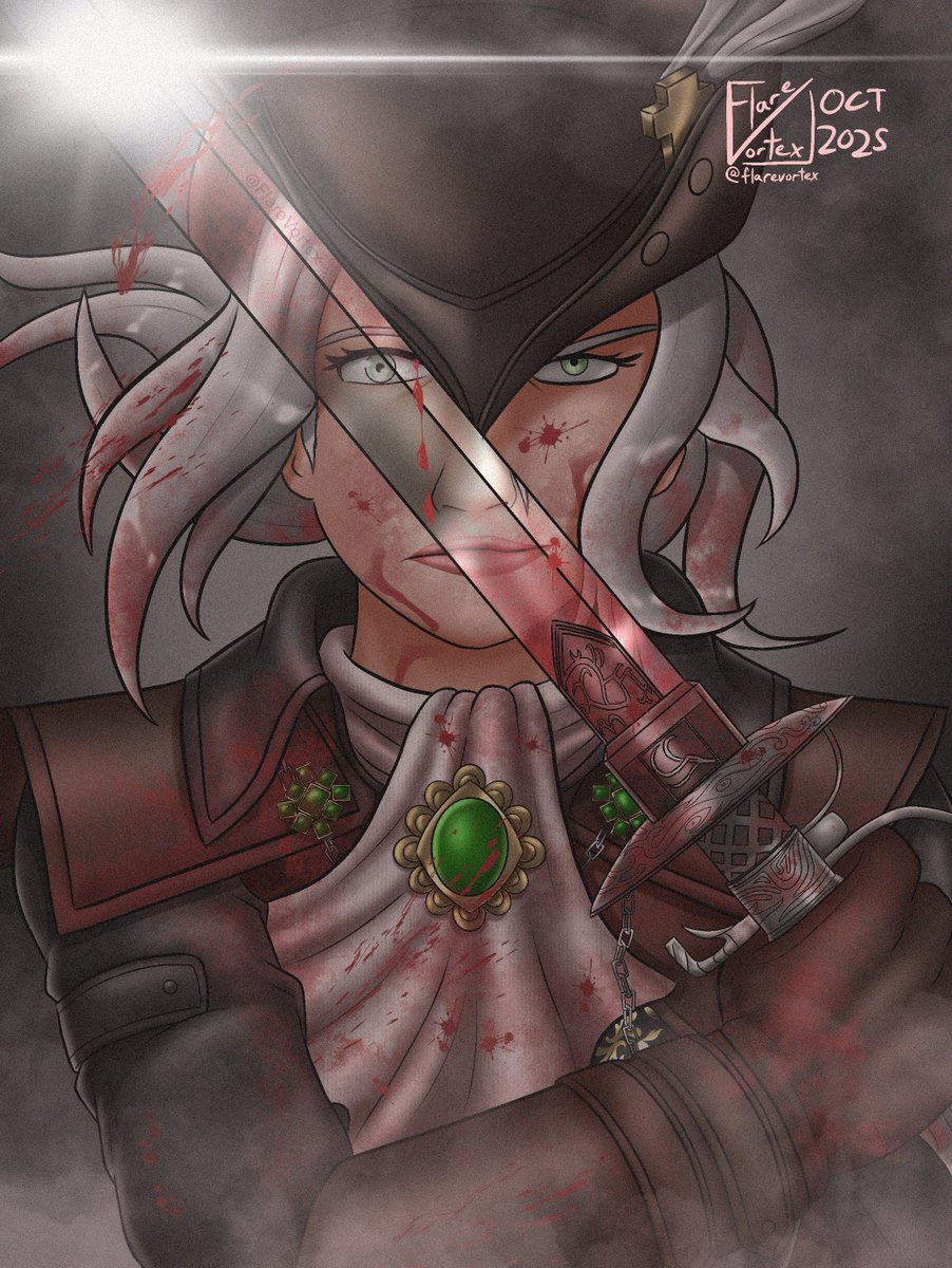 FlareVortex_'s tweet photo. HAPPY 10TH ANNIVERSARY TO BLOODBORNE AND ITS DLC, THE OLD HUNTERS!!!

I was SO PRIVILEGED to have drawn FOUR pieces of art for Lady Maria, Father Gascoigne, Ludwig, and the Moon Presence, to be made as Photocards!!

The full Hunter's Mark Zine is NOW RELEASED AS A FREE DOWNLOAD!! https://t.co/uSfzUeDPd8