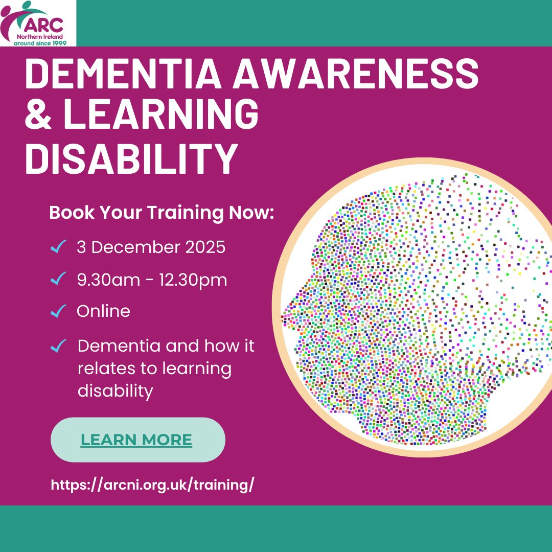 arcni's tweet image. 🧠Dementia Awareness &amp;amp; Learning Disability Training

Supporting someone with a #LearningDisability and #dementia requires specialised understanding — and this course gives you the skills to do it with confidence.

👉 Book your place today! arcni.org.uk/courses/2944/d…