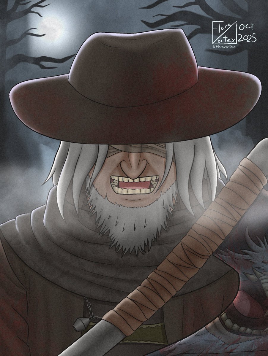 FlareVortex_'s tweet photo. HAPPY 10TH ANNIVERSARY TO BLOODBORNE AND ITS DLC, THE OLD HUNTERS!!!

I was SO PRIVILEGED to have drawn FOUR pieces of art for Lady Maria, Father Gascoigne, Ludwig, and the Moon Presence, to be made as Photocards!!

The full Hunter's Mark Zine is NOW RELEASED AS A FREE DOWNLOAD!! https://t.co/uSfzUeDPd8