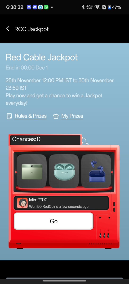 OnePlus RCC Jackpot is back

Try your luck and win some goodies. Try to spin early morning for higher chances of winning

oneplus.in/rcc/rcc-jackpot
