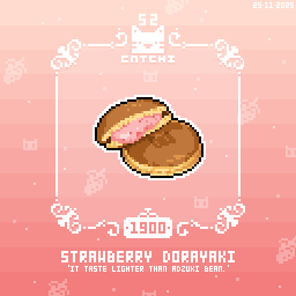 Catchi_52's tweet image. ＜草莓銅鑼燒＞
「吃起來比紅豆輕盈些」

-25/11/2025 [像素日更 Daily pixel 1900] #像素 #美食 #pixels #pixelart #food #drawing #tasty #illustration #art