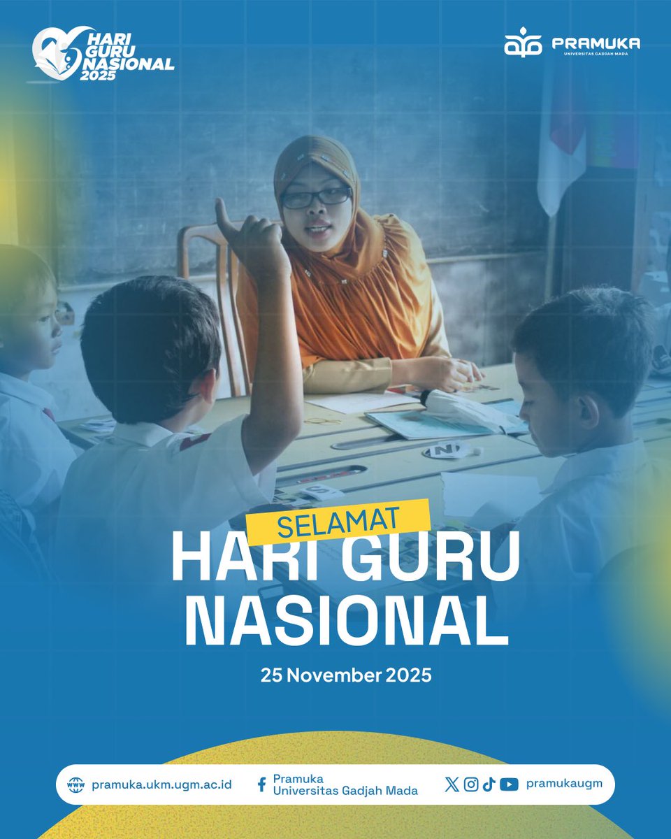 PramukaUGM's tweet photo. Selamat Hari Guru Nasional! 🎉

Hari ini kita memperingati hari yang spesial buat semua pahlawan pendidikan. Mulai dari Guru di sekolah, Dosen di kampus, sampai Kakak Pembina di lapangan yang tak bosan mengajarkan kita simpul hidup  dan arah mata angin ⛺️🗺️. https://t.co/niEWhxJYRM