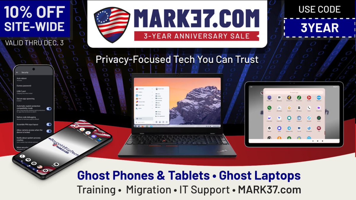 🔒 Take back control of your digital life! Say goodbye to BigTech harvesting your data. In just 30 days, we provide:

📱 Ghost Phone
💻 Ghost Tablet or Laptop
📧 Free Email Service for a year
🔒 Secure Productivity Apps Training
🗨 Secure Comms Training
🛒 Private Online Shopping