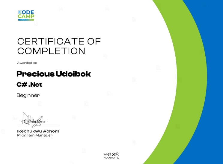 adorable_presh's tweet image. New Skill Unlocked! 🟣💻
I’m excited to share that I’ve officially earned my C#.NET Certificate from @kode_camp. 
Advancing my backend development skills one line of code at a time, and proud to say I am now a Certified C#.NET Developer ✨

#kodecamp
#kodehauz #backend #CSharp
