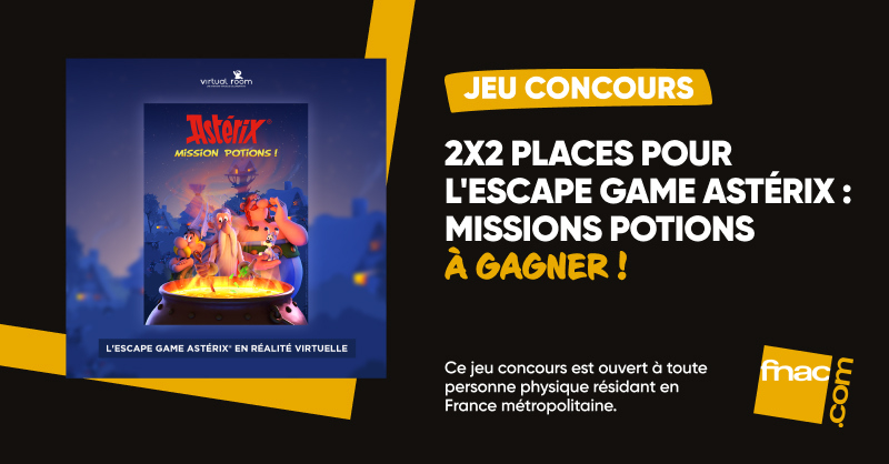 #JeuConcours 🚨 Par Toutatis ! Prêt·e·s à relever le défi ? Tentez de gagner 2x2 places pour l'Escape Game Astérix : Mission Potions 🍲

🎁 Pour participer :
🔁 RT + Follow <a href="/Fnac/">Fnac</a>
📅 Tirage au sort le 02/12 - 2 gagnants

Bonne chance à tous ! 🍀