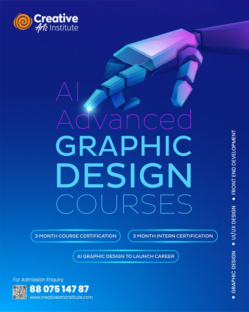 CAI_chennai's tweet image. Unlock your creativity with our AI Advanced Graphic Design Courses! 🚀✨

Book Your Admission!
✅ Contact Us: +91 88075 14787
✅ Visit us at: creativeartzinstitute.com
.
.
.
.
.
#graphicdesign #graphicdesigncourse #graphicdesigncourses #CreativeArtzInstitute #WebsiteDesign
