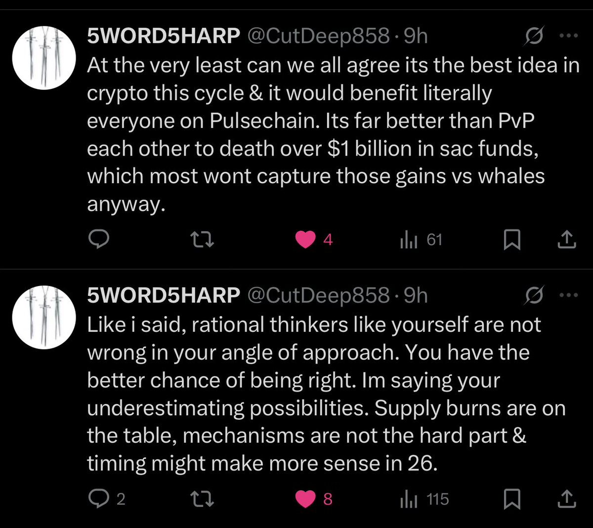 To all the $pDAI haters on PulseChain, don't underestimate the possibility of what could happen 

Empowering the entire blockchain instead of  watching us fight for sac fund scraps seems like the better move 

<a href="/CutDeep858/">5WORD5HARP</a> thanks for your logical point of view