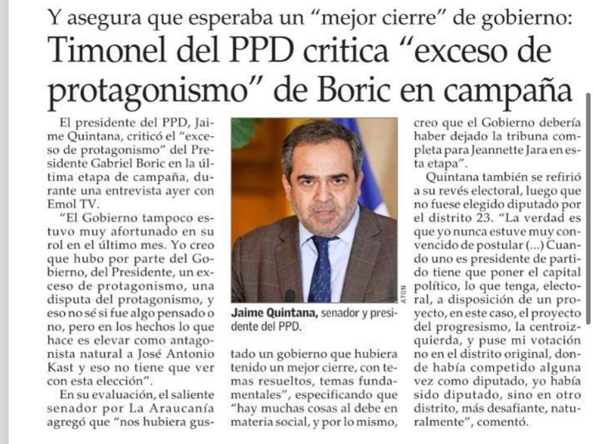 Las fuerzas del progresismo estamos concentradas y desplegadas apoyando a nuestra candidata Jeannete Jara con la convicción intacta de que es posible ganar este 14 de diciembre. Declaraciones como las del Senador no ayudan a ese propósito.