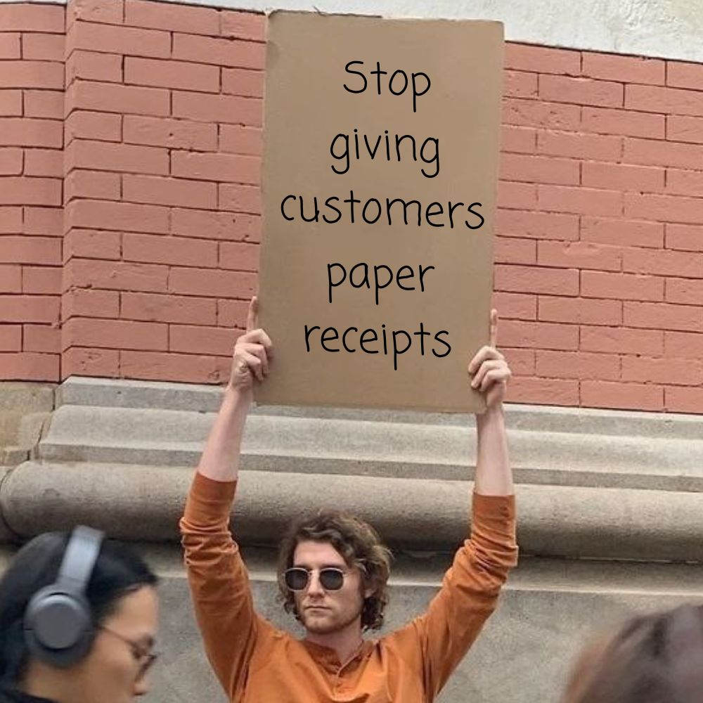 Stop 👏 giving 👏 customers 👏 paper 👏 receipts 

linkedin.com/posts/rebeccae…

<a href="/dudewithsign/">seth</a> <a href="/dudettewithsign/">nisarah</a> <a href="/Memeulous/">Memeulous</a> #receipts #retail #customerloyalty