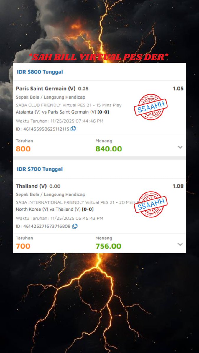 Bola_odds7's tweet photo. SAH BILL VIRTUAL PES DER 
#PARLAY #bojal #Trending https://t.co/pmBtF9ZScm
