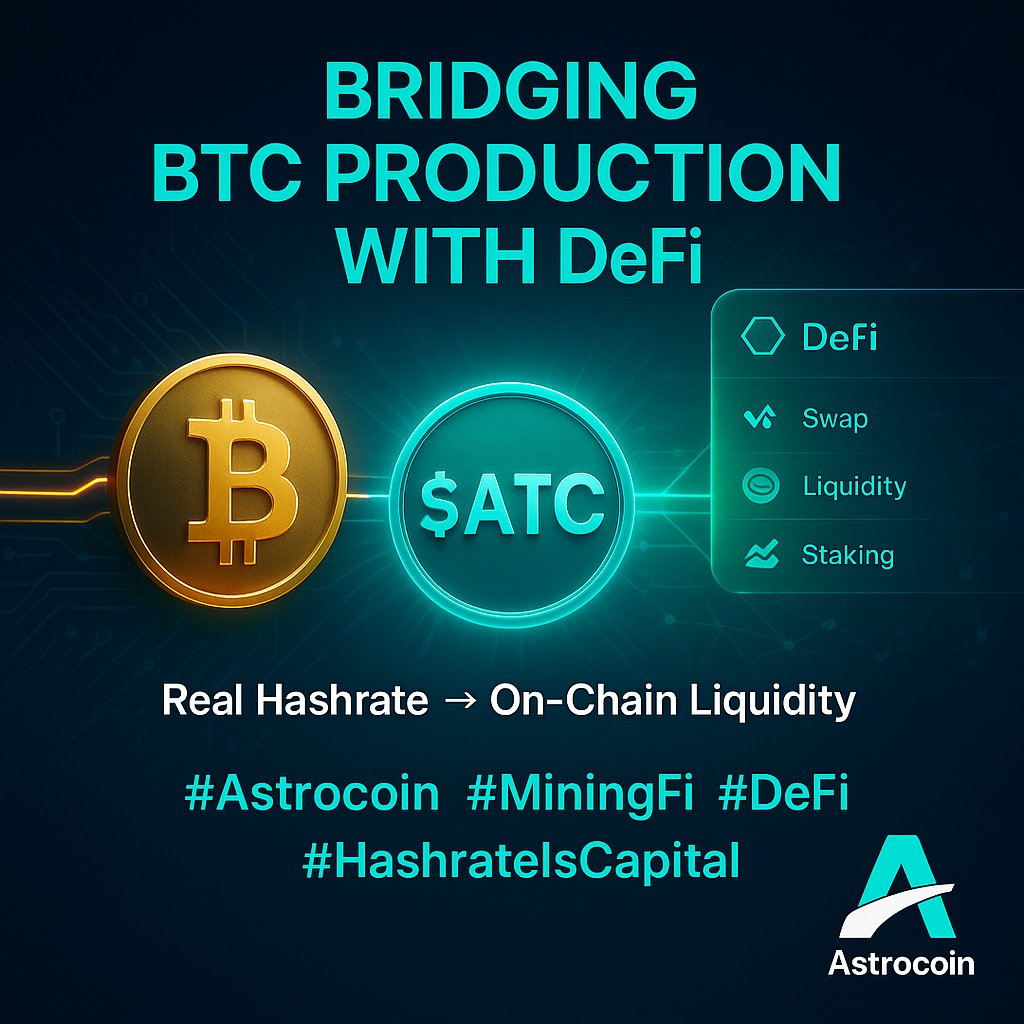 Astrocoin_ASTC's tweet image. $ASTC = bridging real BTC production with decentralized finance.
Hashrate becomes yield. Yield becomes liquidity.
A new layer where mining and DeFi finally meet.
#Astrocoin #MiningFi #DeFi #HashrateIsCapital