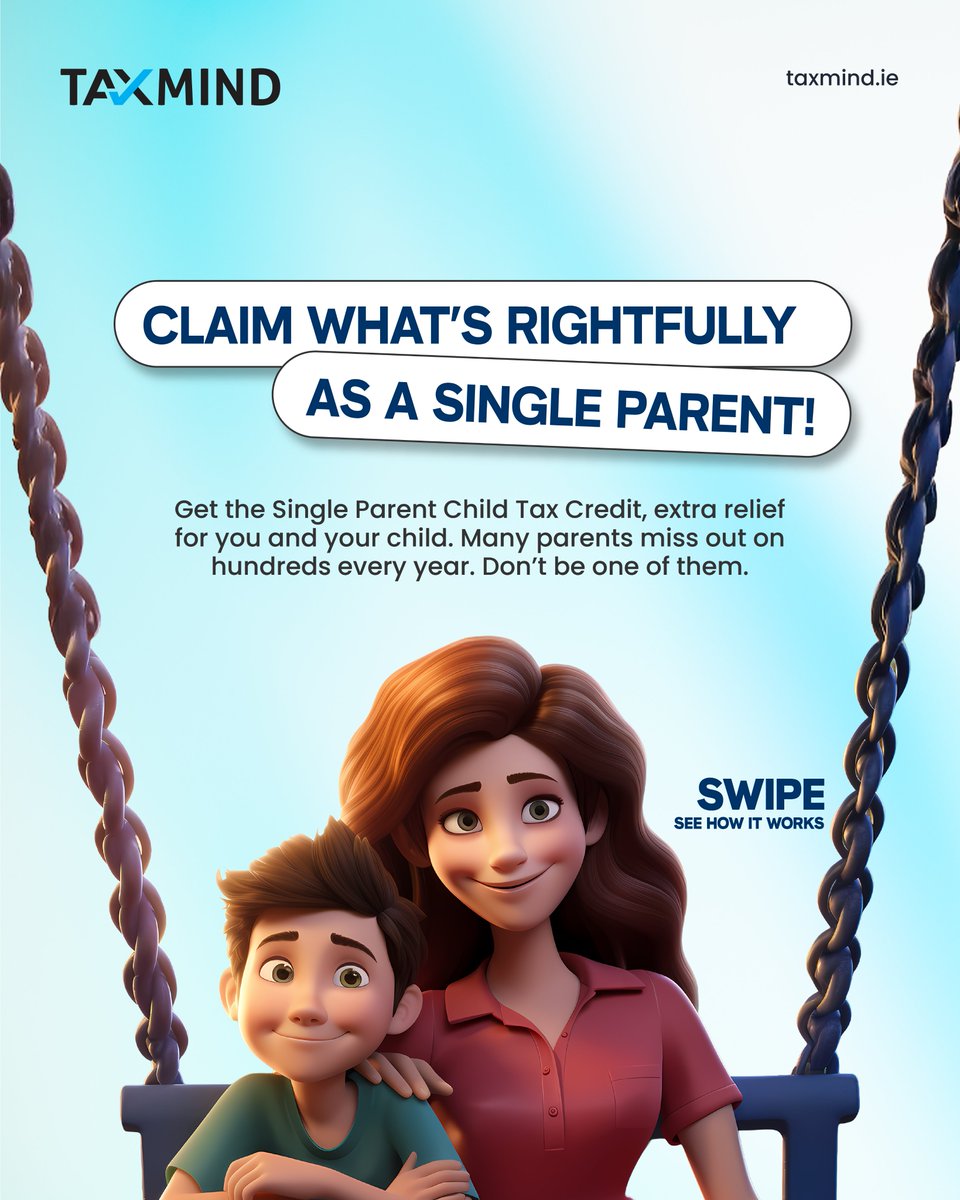 TaxmindIreland's tweet photo. Being a single parent means you’re juggling everything at once, work, home, bills, and your child’s future.

But your tax relief shouldn’t be another thing on that list.

If you qualify for the Single Parent Child Tax Credit, it could reduce your tax bill. https://t.co/K28bvrwWn4
