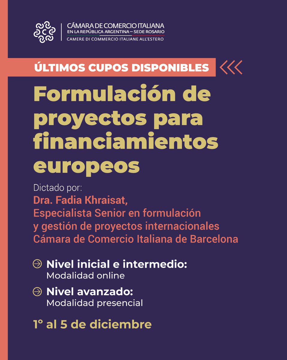 🚨 ¡Últimos cupos disponibles! 🚨
Sumate al Curso de Formulación de Proyectos para Financiamientos Europeos y aprendé a competir en grande.

📌¡no te quedes afuera!
⏳ Inscribite ahora en bit.ly/4mZnfIR