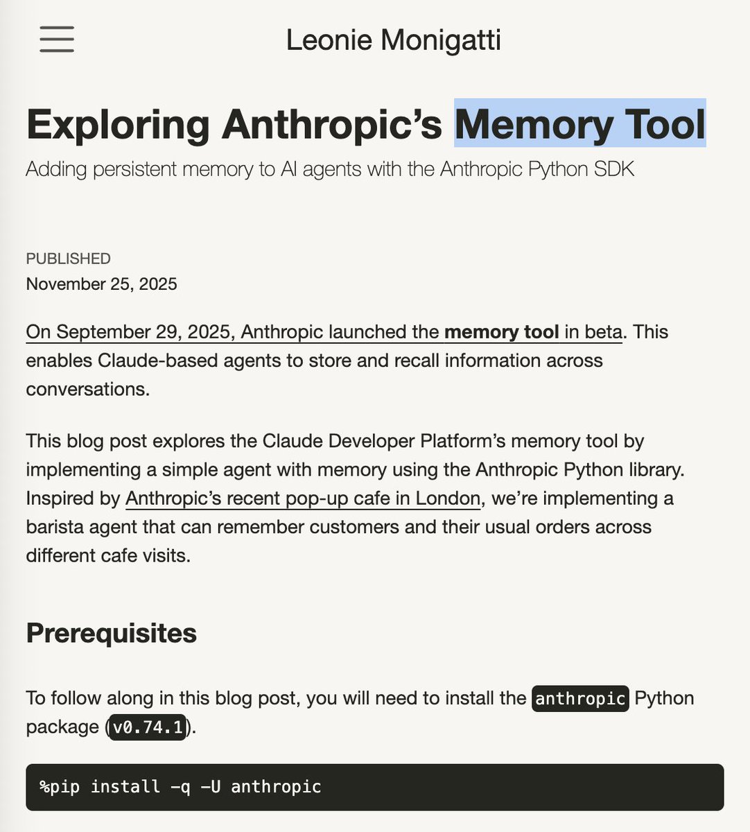 helloiamleonie's tweet image. I&apos;ve been exploring different dev tools for agent memory.

Anthropic has a different approach than others:

The memory tool launched in late September (in beta) operates 𝗰𝗹𝗶𝗲𝗻𝘁-𝘀𝗶𝗱𝗲:
• 𝗔𝗴𝗲𝗻𝘁 makes tool calls to perform memory operations
• 𝗬𝗼𝘂𝗿…