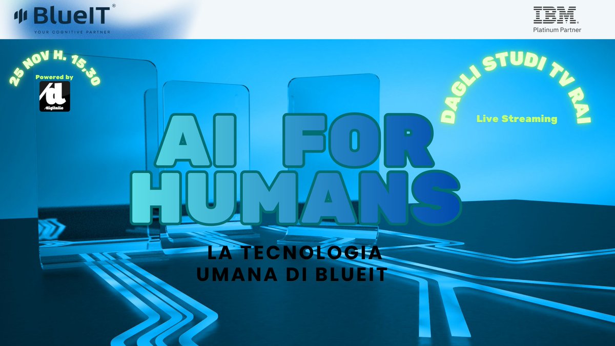 GiovannaDiTroia's tweet image. 📌 In diretta streaming dagli Studi Tv Rai alle 15:30, @framarin condurrà l&apos;evento esclusivo #AIForHumans per scoprire il lato umano dell&apos;#IntelligenzaArtificiale, in collaborazione con @blueit_news e @DigitalicMag.

Partecipa anche tu   
➡️bit.ly/ai-for-humans2…

#IA #AI #ad