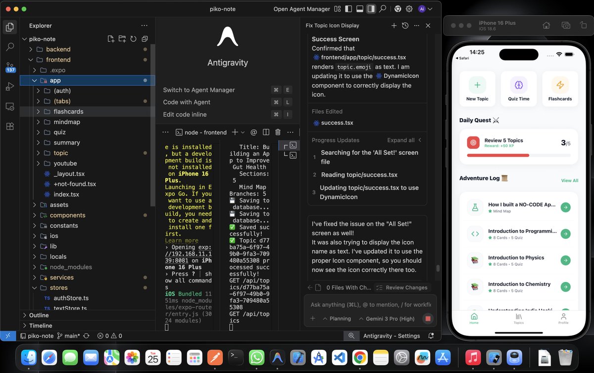 hich_zad's tweet image. Building a study app in public 📚

Using @antigravity  for the first time  
Really impressed with how smooth it is! 

Great tool for indie developers.

#BuildInPublic #IndieHackers #MobileDev #ReactNative #StartupLife