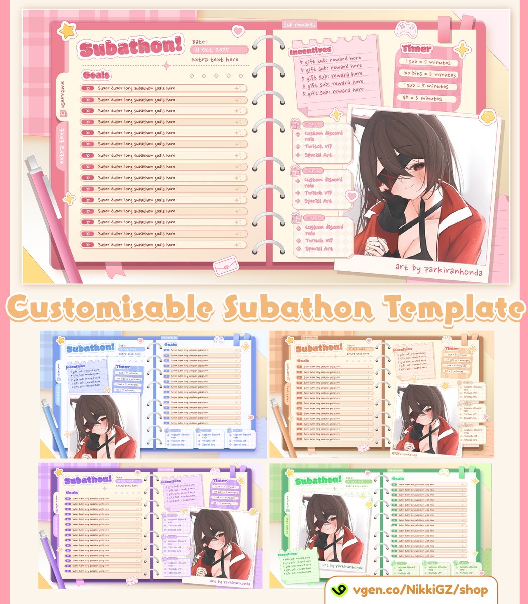 NikkiGZ0's tweet image. Customisable Subathon Template! 

✨ Layout and textbox are customisable
✨ Text and font too 
✨ Include multiple colours wao!