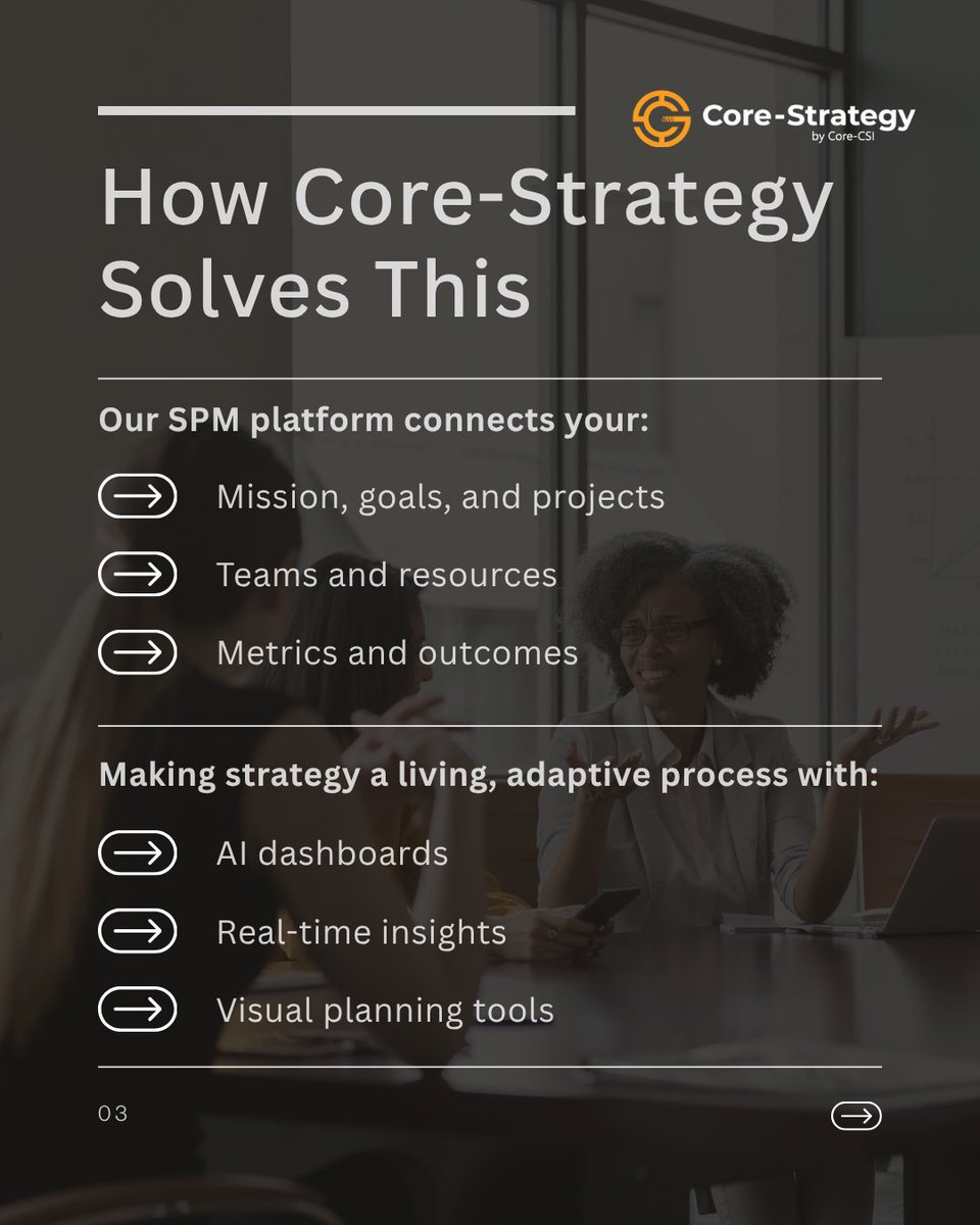 Core_CSI's tweet photo. Are your priorities aligned with your mission — and actually getting delivered?
Discover how Strategic Portfolio Management turns strategy into execution. 
https://t.co/VCN8TPKke5
#SPM #Leadership #CoreStrategy https://t.co/x2agjtgZrv