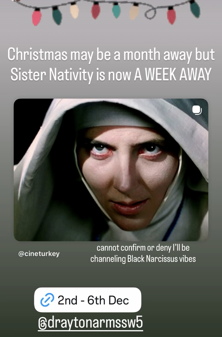 AlphaActors's tweet image. Our Own Emily  Millwood is the title character in this production of Sister Nativity  at the Drayton Arms Theatre from 2nd Dec to the 6th Dec. #draytonarmstheatre #actorslife #londonfringe #sisternativity #emilymillwood