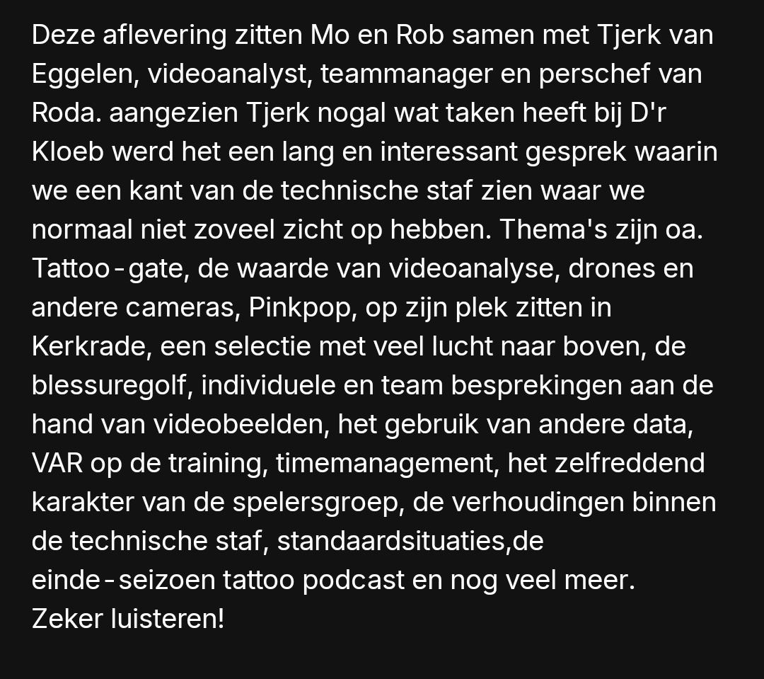 #rodajc later dan normaal, deze aflevering van the Voice of Kaalhei geluisterd. Prachtige aflevering met Tjerk van Eggelen. De multifunctionele man van Roda. En natuurlijk Rob Fransen van <a href="/southXVI/">XVI</a> en last but not least <a href="/mauricethelen/">Maurice Thelen</a>  Ook deze aflevering is een aanrader