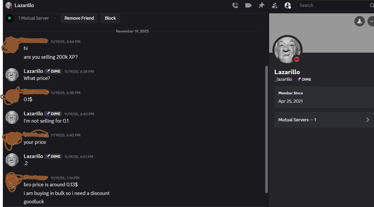 DocHankey's tweet image. Floor on OTC was at 0.13$ on 19/11 but @ILiketoCope sell him at 0.20 🤡
So this is what an affiliate moderator for Paradex is scamming his community to line his own pockets and those of his friends ? 
@paradex not affiliate with any OTC but just shill with @Paradex_Eco 🤷🏼‍♂️