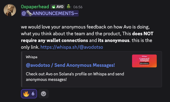 avodotso's tweet image. We build Avo with the community.
Your anonymous feedback shapes Avo.
Tell us what you truly think.

👉 whispa.sh/@avodotso