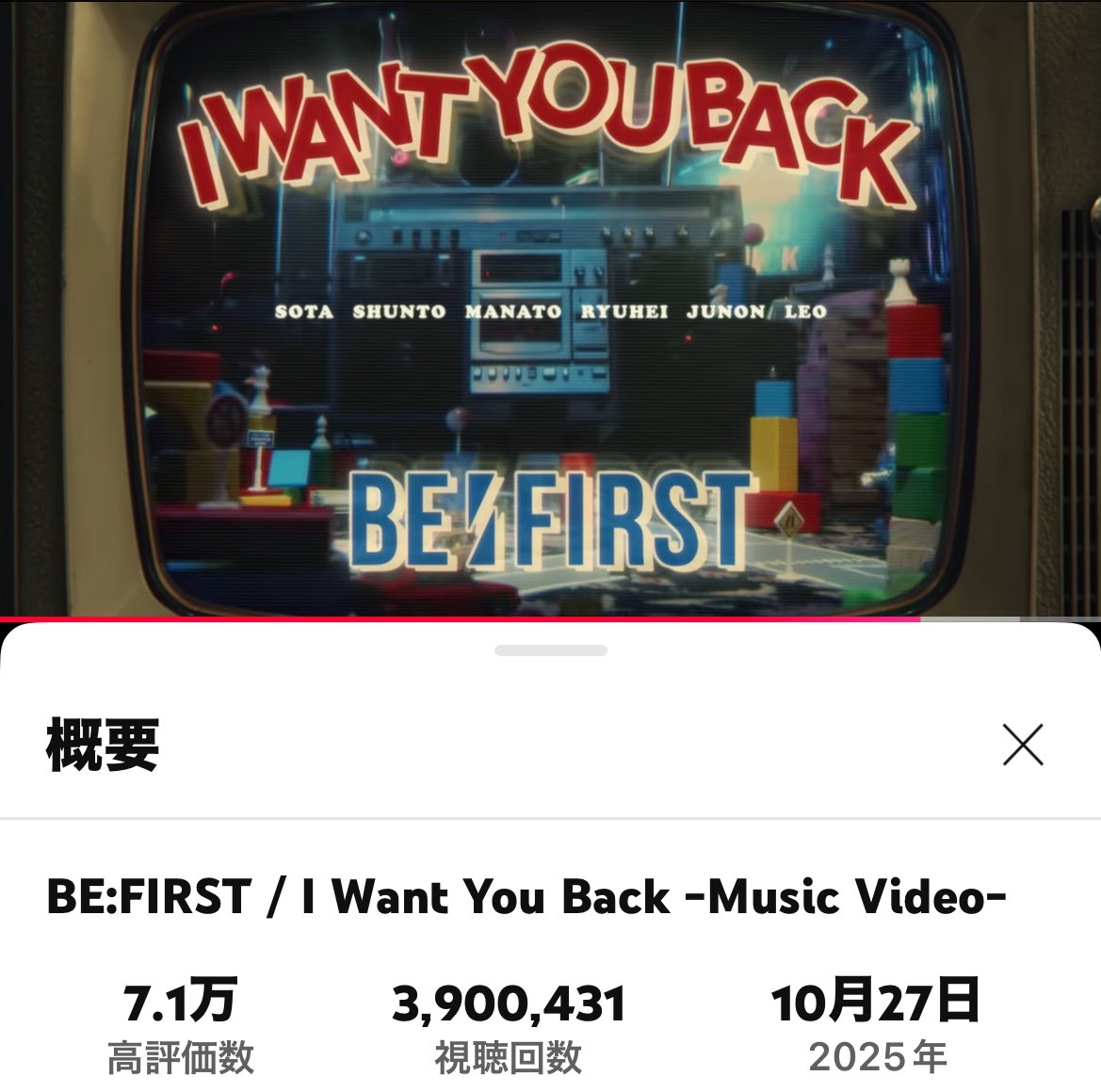 ASuv9gSPjISVyhj's tweet image. 390万回再生✨

BE:FIRST / I Want You Back -Music Video- 
youtu.be/3Oyy8JnYMyA?si…