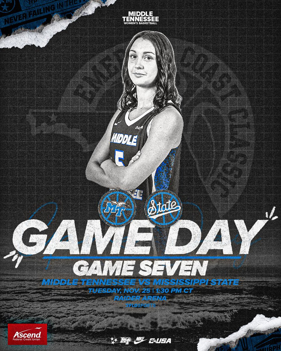 Ocean air, gameday flair.

🆚 Mississippi State
📍 Destin, Fla.
🏟️ Raider Arena
⏰ 1:30 p.m. CT
📺 GoBlueRaiders.co/WBB-Watch | FloSports
📻 GoBlueRaiders.co/WBB-Radio | WGNS
📊 GoBlueRaiders.co/WBB-Stats
📓 GoBlueRaiders.co/WBB-Program

#TrueBlue