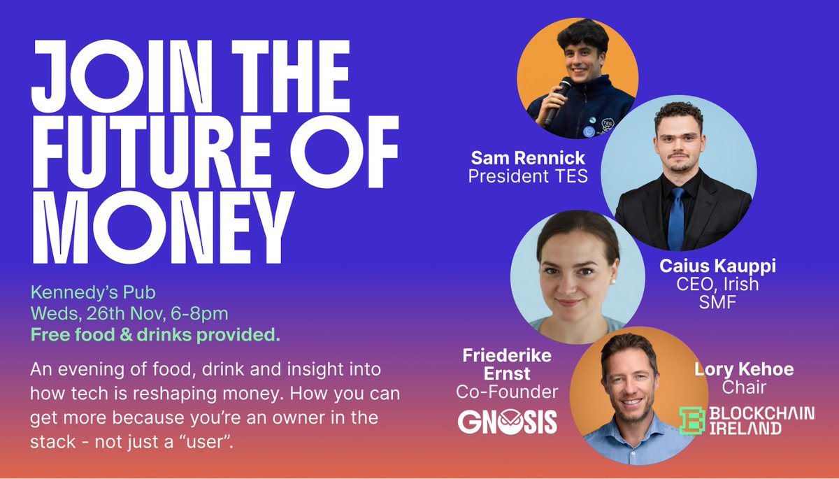 gnosis_'s tweet image. We are hosting an early access evening tomorrow night in Dublin, with:

👉 @tw_tter from @gnosis_
👉 @LoryKehoe from @blockchain_irl
👉 Samuel Rennick from Trinity Entrepreneurial Society
👉 Caius Kauppi from Irish Student Managed Fund

Come for the drinks, stay for the…