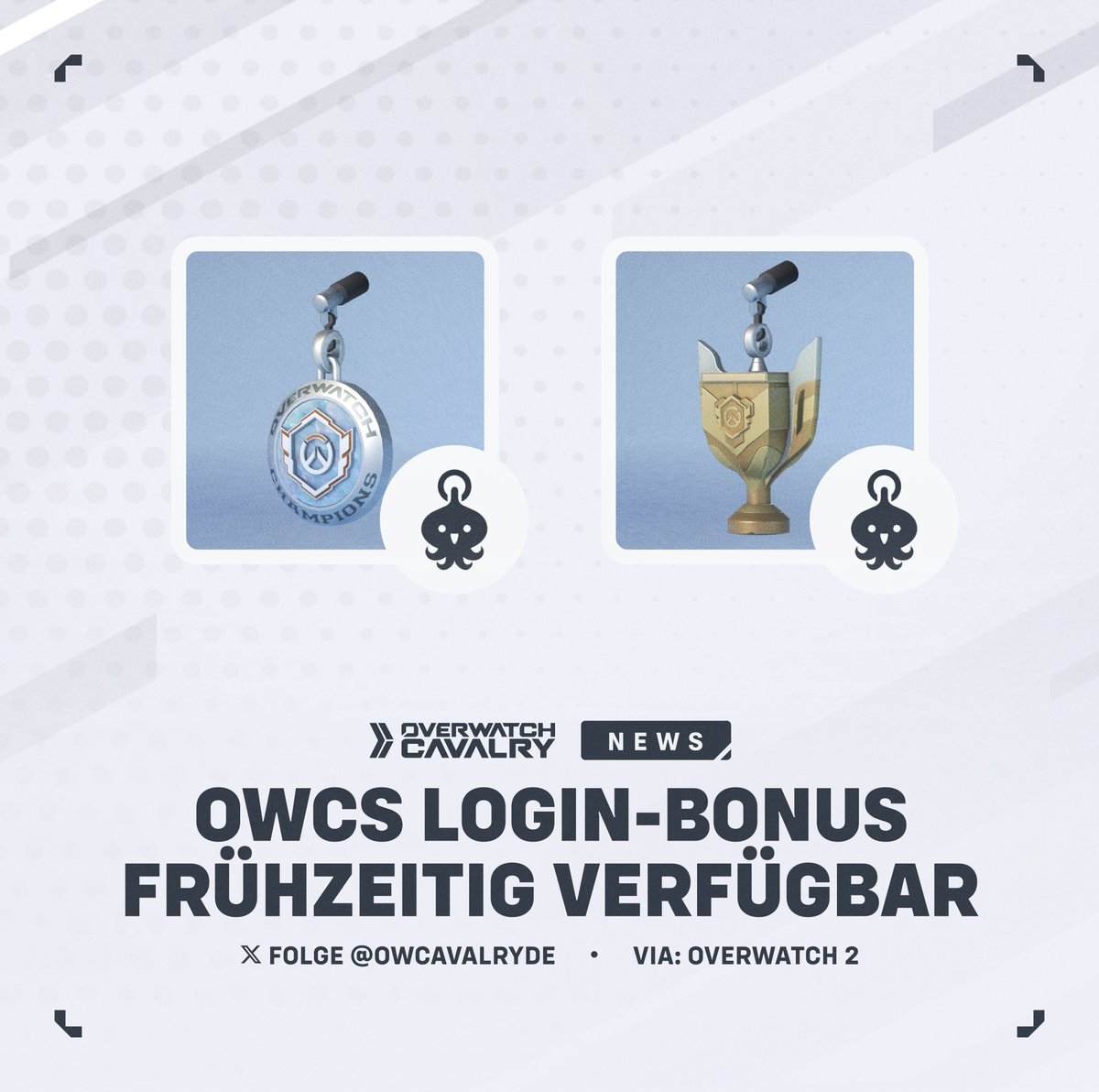OWCavalryDE's tweet image. Neuer OWCS Login-Bonus für #Overwatch2 🏆

Die in-game Rewards für #OWCS World Finals sind früher als erwartet verfügbar. Logge dich ein um die Champion-Bling und OWCS-Trophy Weapon Charms abzuholen!

🗓️Verfügbar: Jetzt - Nov 30