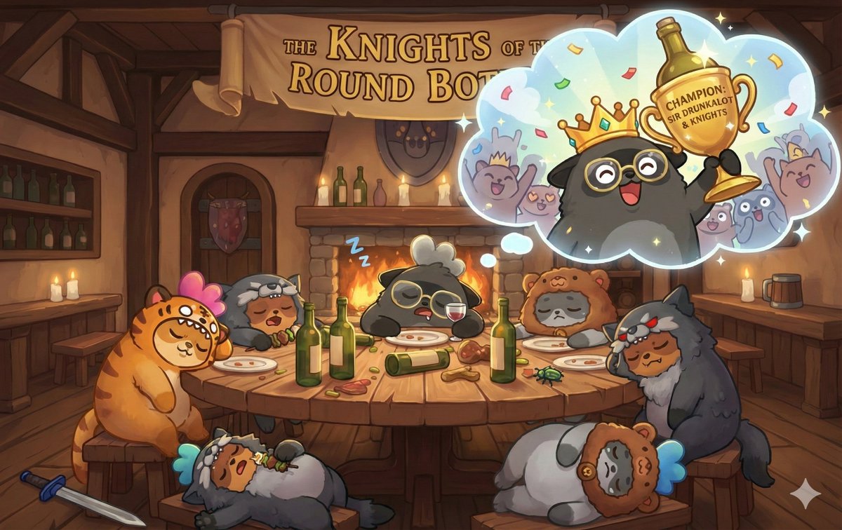 _abcdragon_'s tweet image. Day №7
After every solid match, Sir Drunkalot and his Knights celebrate like they already won the season.
Next-day training? A disaster.
But Sir Drunkalot sleeps proudly — dreaming of becoming champion… with a trophy that’s always bottle-shaped.
@Moku_HQ 
#MyMokiChampion